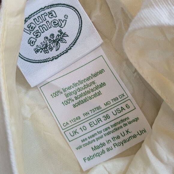 Vintage Laura Ashley 90s 100% Linen Cream White Halter Sundress Midi Size 6 - Picture 6 of 8